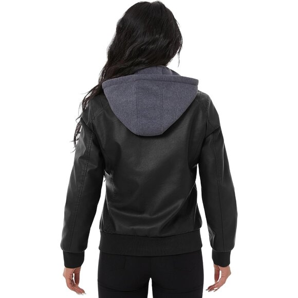 Women Black Faux Leather Waterproof Motorcycle Bomber Biker Jacket - Picture 3 of 8